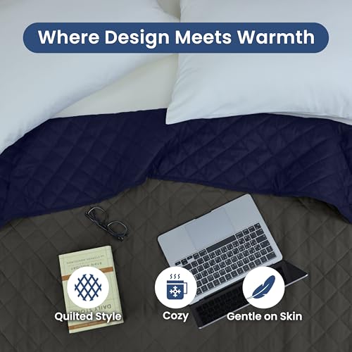 Image of Martex Reversible Coverlet, Full Queen, Graphite /Navy | Lightweight, Durable, Soft, Easy Care, Reversible