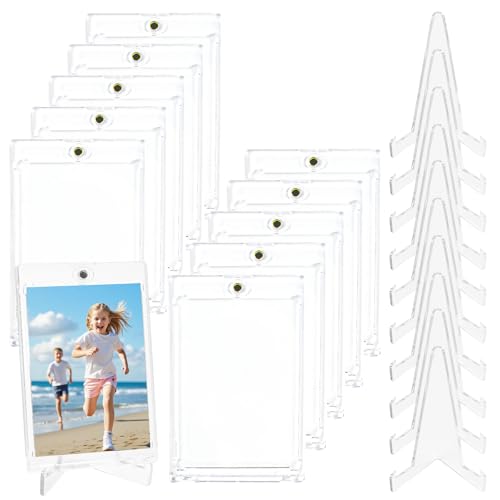 Byfoyif - Byfoyif 10 Pcs Porte Carte à Collectionner avec Support de Présentoir, Protège Carte Magnétique en Plastique, Protection Cartes Collection Transparent, Étui Pour Cartes à Jouer, pour Exposition Images