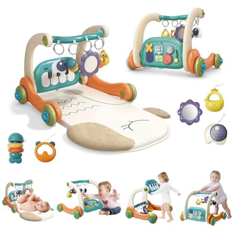 3 in 1 Baby Activity Gym Center, Tummy Time Play Mat Gym, Baby Push Walker, Kick and Play Piano with Music and Light, Sensory Toys for Newborn Babies Infants Toddlers Boys Girls Cover
