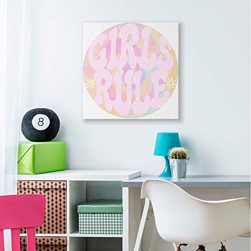 Stupell Industries Girls Rule Phrase Pink Retro Tie Dye Pattern, Design by Daphne Polselli Canvas Wall Art, 30 x 302