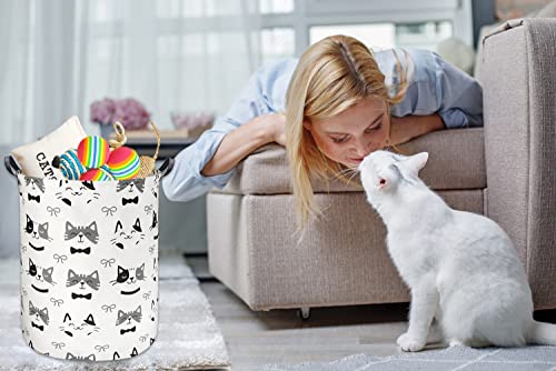 Image of Large Storage Baskets,Waterproof Laundry Baskets,Collapsible Canvas Basket for Storage Bin for Kids Room,Toy Organizer,Home Decor,Baby Hamper(Bowknot Cat)
