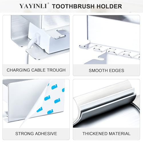 Image of Toothbrush Head Holders, Electric Tooth Brush Head Holder, Adhesive Toothpaste Holder for Shower Bathrooms, Wall Mounted Tooth Brushing Holder Organizer Storage (Silver, Small)