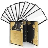 Flexzion Menü-Abdeckungen, passend für 23.9 x 32.4 cm Papier – Restaurant dreifach genähte Ordnerhüllen, mit transparenten PVC-Blättern, schwarzer Bindung für Deli Cafe Getränke-Bar 12er Pack