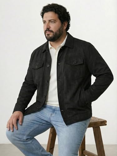 Image of UNSTD Men Plus Size Suede Jacket for Men | Winter Wear Full Sleeves Jacket | Comfortable Big & Tall Casual Jacket