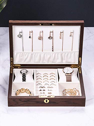 HYX Holzschmuck Box - beobachten Organizer Velvet Schmuck Vitrine, Sammlung Schmuck-Kasten-Speicher, abschließbare Uhr-Kasten-Armband-Tray großes Geschenk