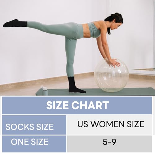 Image of SkiBeaut Pilates Grips Socks- Yoga Women Non Slip Grippers Anti Skid Sticky Hospital Socks for Senior, 3 Pairs, US Size 5-9