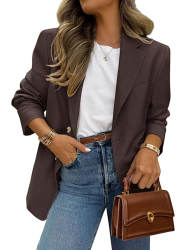 PRETTYGARDEN 2025 Blazers for Women Business Casual Long Sleeve Lapel Open Front Suit Jacket Work Blazer with Pockets (Coffee,Medium)