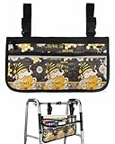Walker Basket Accessories Honey Bee Gnome Wheelchair Bag with Cup Holder for Folding Walker-Water Resistant Home Decor Daisy Flower Black Seniors Walker Tray Pouch