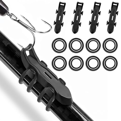 Hook Keeper for Fishing Rod, [4Pcs] Magnetic Fishing Hook Keeper, HK2F Fishing Bait Holder with 2 Sizes Rubber Rings, Fishing Hook Holder Quick Installation