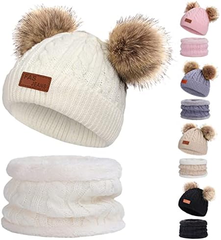 CheChury Toddler Baby Winter Knitted Beanie Hat Snood Scarf Gloves Set Newborn Caps and Scarf Girls Boys Knitted Warmer With Pom 0-36 months
