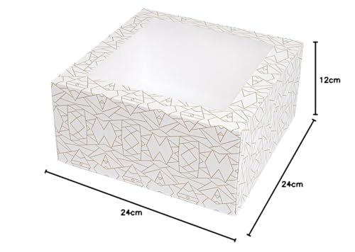 50 Stück Konditorschachteln mit Fenster 'Thepack' 250 g/m2 + Opp, 24 x 24 x 12 cm, Weiß, Nano-Mikro-Wellpappe, 50 Stück