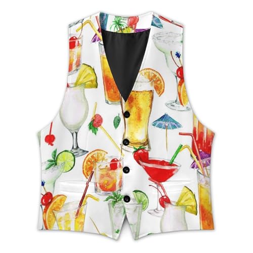 Watercolor Cocktails Men's Suit Vest Slim Fit V-Ncek Waistcoat Business Casual Vest3
