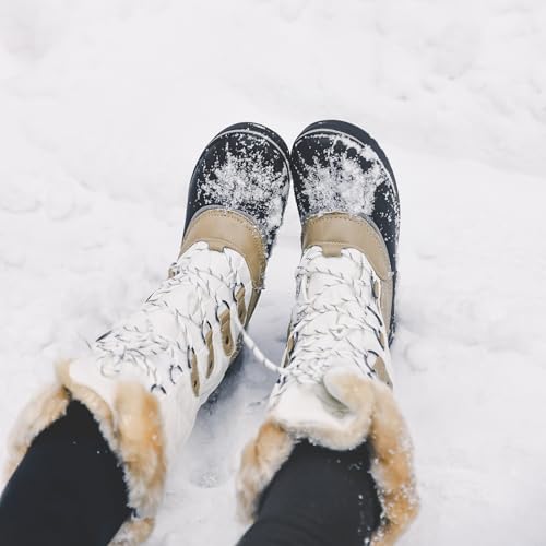 DREAM PAIRS DREAM PAIRS Women's DP Warm Faux Fur Lined Mid Calf Winter Snow Boots,Size 10,Beige/White,DP-AVALANCHE