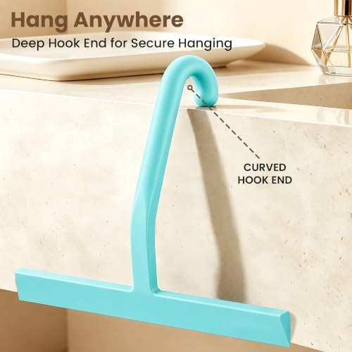 Image of 10 Inch Silicone Shower Squeegee for Glass Doors, Streak-Free, Mint Green | No-Squeak Silicone Blade, Ergonomic Round Grip and Built-In Hook for Quick Daily Cleaning of Shower Glass, Tile and Windows