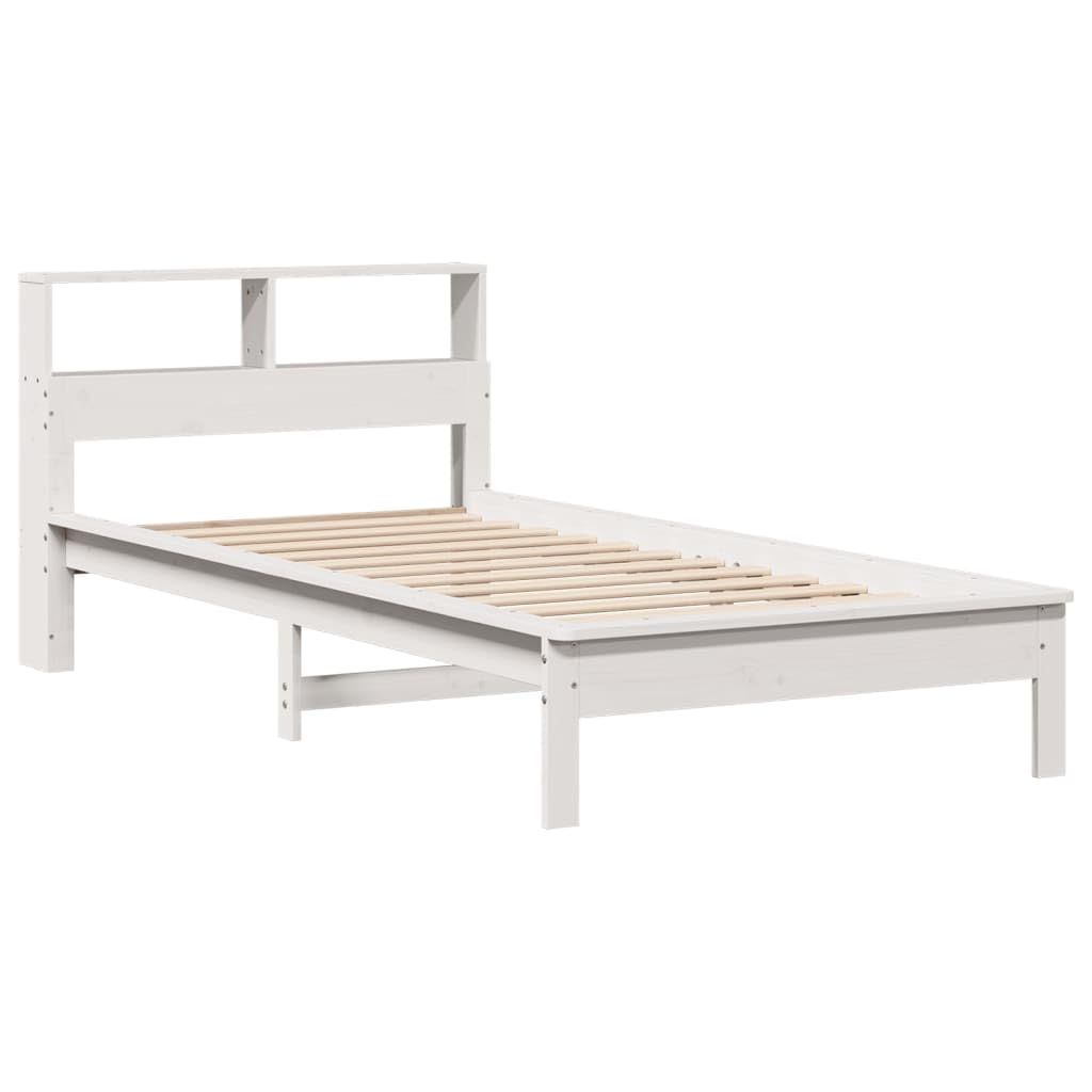 Homgoday Bett mit Regal ohne Matratze, Massivholz, weiß, 75 x 190 cm, mit Stauraum und Bettgestell für Kinder, Jugendliche und Erwachsene, Weiß