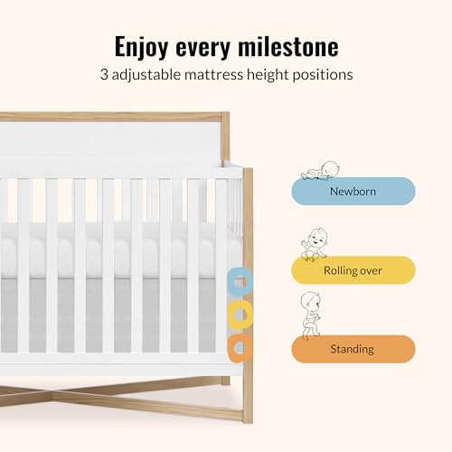 Image of Dream On Me Owen 5-in-1 Convertible Full Size Baby Crib, GREENGUARD Gold | 3 Adjustable Height, Converts to Toddler, Day and Full Size Bed, BSA Verified, ASTM /CPSC Tested, Wooden X-base, White Oak