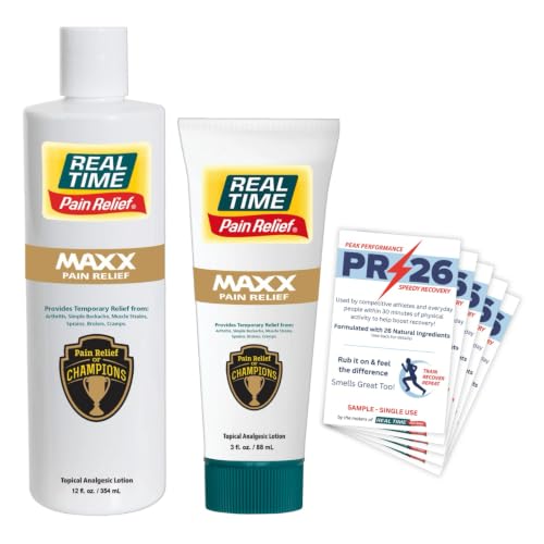 Image of Real Time Pain Relief MAXX Value Pack: 12oz MAXX Bottle, 3oz MAXX with Arnica & Menthol and 5 PR-26 Travel Packs for Soothing Discomfort in Hands, Feet, Back, Knees, Muscles & Joints