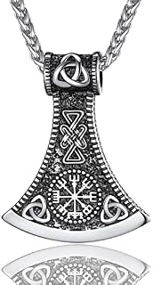ChainsPro Men Axe Necklace, Norse Viking Jewellery for Boy, Silver/Gold/Black (Gift Wrapped)