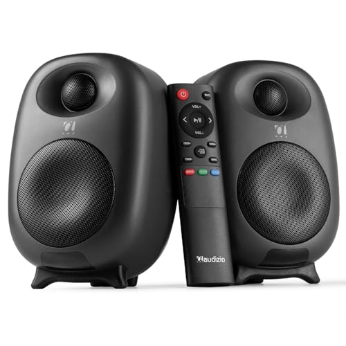 Audizio RS60 Active Bookshelf Studio Monitor Speaker Set 120W – Bluetooth 5.0, Optical & AUX Input, Remote Control, Ultra Compact Home Studio & Gaming DJ Speakers