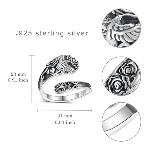 Bague raven argent 925 anti-ternissement bague corneille - 5