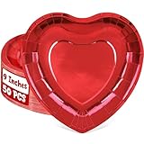 QZYL 50 platos de San Valentín, platos de corazón rojo de 9 pulgadas, platos de papel de aluminio desechables, vajilla de San Valentín, decoración del día de San Valentín, aniversarios, bodas y