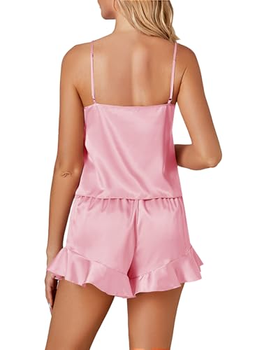 Vrtige Women's 3pcs Satin Pajamas Set Cami Top and Shorts Sleepwear PJs Set with Robe4