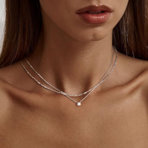 Image of Tewiky Dainty 14k Gold Plated /Silver Cubic Zirconia Necklaces for Women, Simple CZ Jewelry Necklaces Trendy Gifts