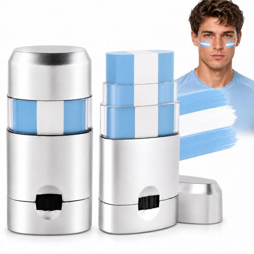 Paminify Light Blue and White Argentina Face Paint Stick,2026 World Cup Fans Eye Black,Patriotic Argentine Flag Body Paint Stick for Soccer Baseball Softball Football Party Accessories, 2 PCS