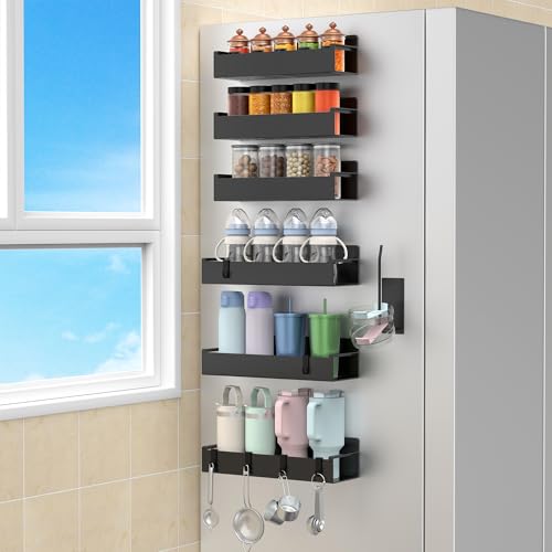 Image of HuggieGems Magnetic Water Bottle Holder for Refrigerator, Cup Holder Organizer for Stanley and Tumbler for Kitchen, 6 Pack, Black