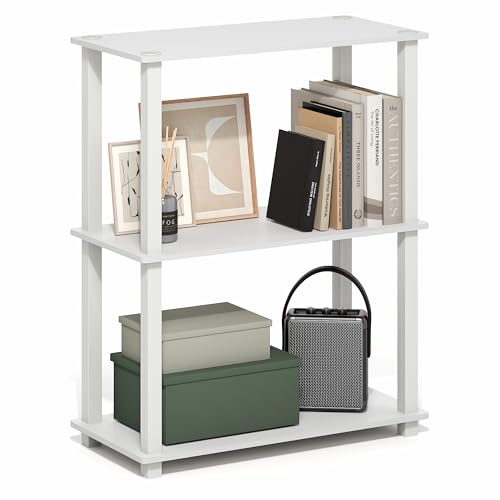 Image of Furinno Turn-S-Tube Storage Shelves, 3-Tier Book Shelf, Corner Shelf, Toolless Open Frame Standing Shelves, for Organization and Storage, Living Room, Garage, Home Office, White