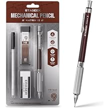 STAGEEK 0.9mm Mechanical Pencil, Metal Art & Drafting Pencil with Eraser and 40 HB Lead Refills, Professional Drawing Pencil for Artists, Students, School, Office, Writing, Sketching, DraftingBrown