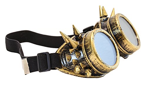 Spike Goggles Antique Brass Sunglasses Cosplay Aviator Steampunk Gothic Burning Man Silver