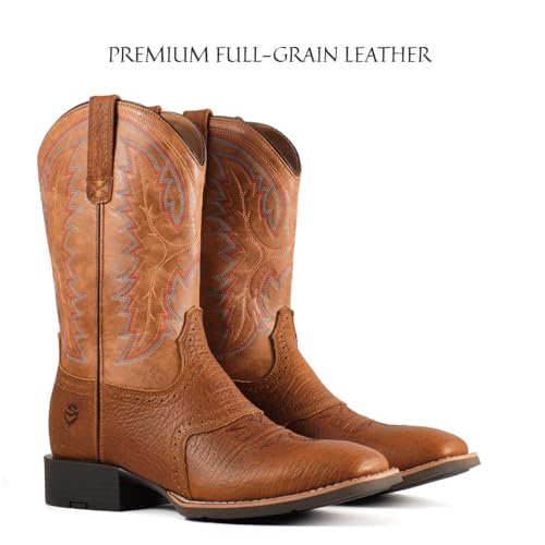 Image of SUREWAY Western Boots For Men - Mens Square Toe Cowboy Boot,Oil /Slip Resistant,Durable Fashionable Classic Pull on 10 Inch Wellington Boots - Soft Toe Work Boots