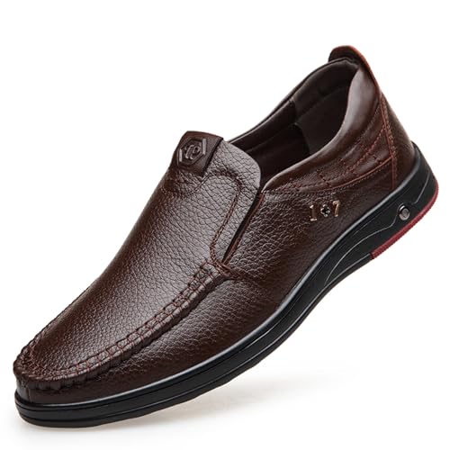 Mens Slip On Leather Loafers Comfort Soft Flat Moccasins Fashion Business Casual Shoes for Daily Walking Driving Office Work