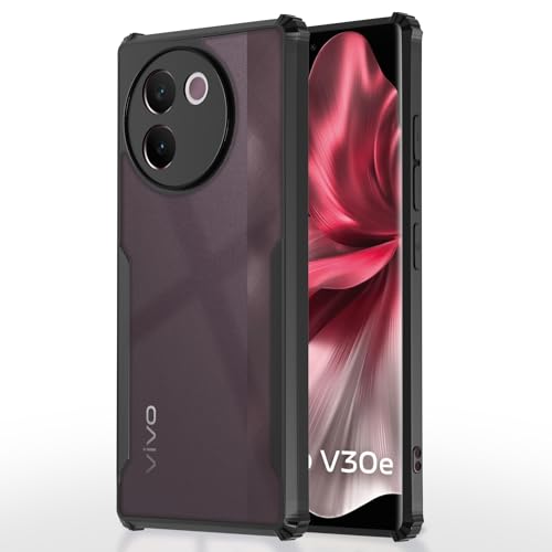 Image of Pikkme Vivo V30e 5G Back Cover | Crystal Clear Transparent Back | Ultra Hyrbid | Full Camera Protection | Raised Edge | Bumper Back Case (Black)