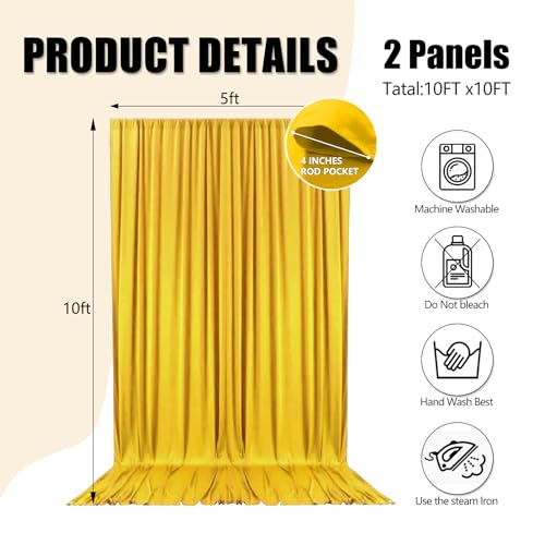 Image of 10ft x 10ft Yellow Backdrop Curtains for Parties, Polyester Fabric Backdrop Drapes with Rod Pockets for Weddings, Birthday, Photography, Mother's Day, Graduation Party Background Curtain, 2 Panels
