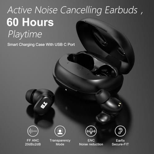 Image of TeddyBuddy T29 ANC, Active Noise Cancellation(~20 to 35 dB), 60Hrs Battery, Bluetrum Sound,v5.4 Bluetooth, Impedence 16Ω, Omnidirectional, Games Mode TWS Earbuds Wireless Earphones with mic (Black)