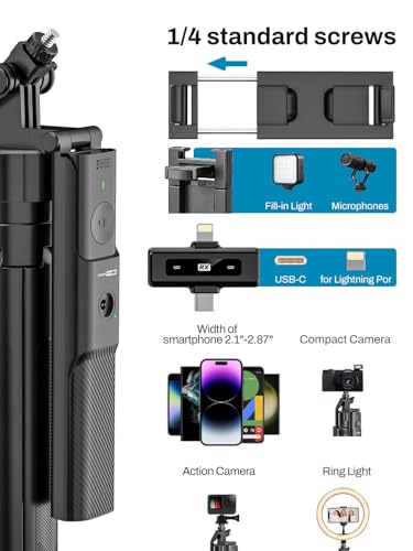 Image of USKEYVISION Vlogging Kit for iPhone&Android,Content Creator Essentials,YouTube Starter Kit w /Wireless Microphone&Remote,68 inch Auto Face Tracking Tripod for iPhone w /Light for TikTok Video Recording