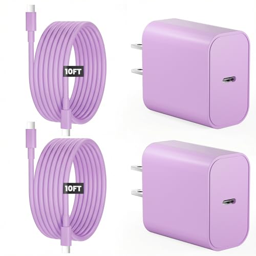 iPad Charger Fast Charging, 20W USB C Charger Block with 10FT USB C to C Cable for iPad Pro 13/12.9/11 inch, iPad A16 11th/10th, iPad Air 13/11 inch M4/M3/M2/5th/4th, iPad mini 7/6 (Purple)