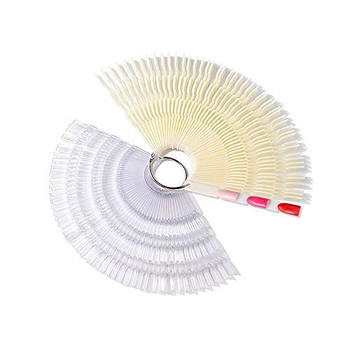 100 Piezas Nail Art Fan Wheel,Herramienta de barra de Exhibición de Barra de Uñas en Forma de Abanico con Soporte de Anillo de Metal Dividido