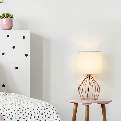 HAITRAL Lampe de bureau en or rose, lampe de chevet minimaliste avec base creuse en or rose et abat-jour en tissu de lin, lampe de table pour chambre, salon, chambre de filles, chambre rose