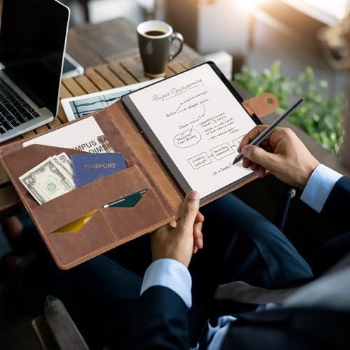 Image of CoBak Premium Genuine Leather Case for Kindle Scribe 10.2 inch, TouchPad D10, Boox Note Air 3, Folio Cover with Pen Holder, Auto Sleep /Wake, Card Slots & File Folders for Business, Not for Remarkable