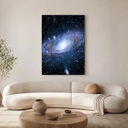 Tableau decoration murale univers pour salon moderne grande toile galaxie bleue 80x120 cm