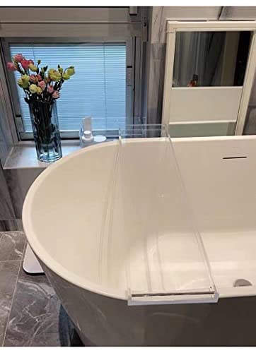 Plateau de bain transparent : étagère de rangement baignoire multifonctions pour serviettes