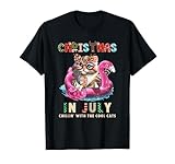 Christmas In July Chillin Cats Flamingo Float Meowy Xmas T-Shirt