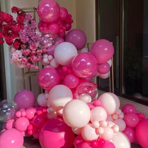 Image of 100pcs Light and Hot Pink Balloons 12 Inch w /Ribbon for Party Decorations | GBSAWER Pink Balloons for Women Girls Birthday Bachelorette Anniversary Wedding Bridal Valentines Day Graduation Party
