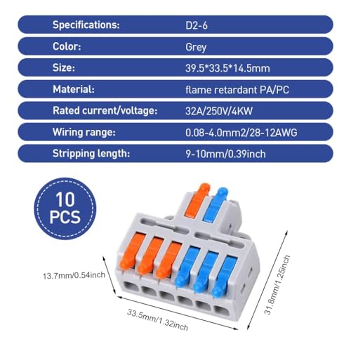 Image of Serplex 20PCS Lever-Nut Wire Connectors 2 in to 6 Out Quick Wiring Cable Connector for AWG 28-12 Compact Electrical Versatile for Hard Flexible Flame Retardant