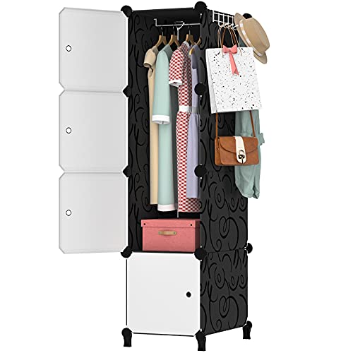 Anenz Wardrobe Closet Portable Closet, 4 Cube Storage Organizer Shelf 14''x19'' Depth Capacity Cubby Shelves Bedroom Armoires,Plastic Wardrobe Cabinet Shelving Bookshelf Storage Cubes with Doors