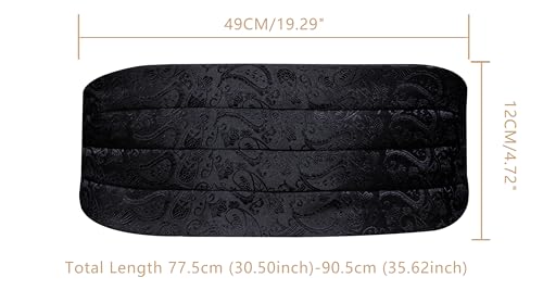 Image of YOHOWA Men Cummerbund Bow Tie Set Silk Paisley Formal Pre-Tied Bowtie Pocket Square Cufflinks Wedding Party Prom