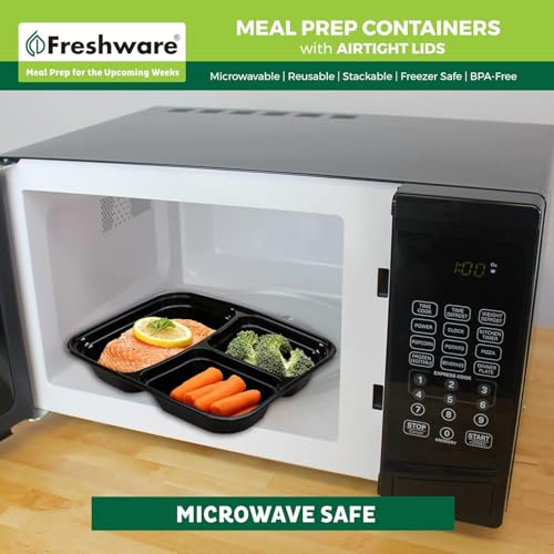 Image of KRUM Compartment Plate BPA-Free Tray, Microwave Safe Lunch Box Durable Reusable Food Serving Meal Plate for Office, Home, Restaurants, Canteens, Food Delivery Plate (3-Compartment Plate Pack of 25)